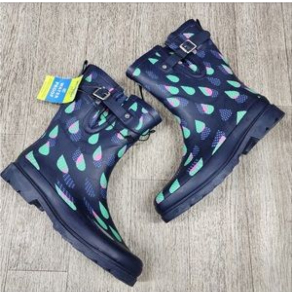 NWT Western Chief Midi Rainboots Women's size 9 Blue Dotty Downpour